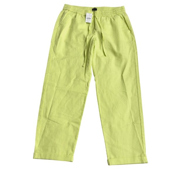 J.Crew Womens Neon Green Drawstring Elastic Waist Pants Size 10 Linen pockets - Picture 1 of 10